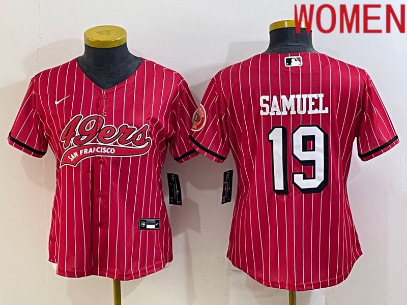 Women San Francisco 49ers #19 Samuel Red Stripe Nike Co branded NFL Jerseys1->women nfl jersey->Women Jersey